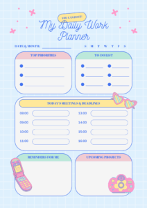 Blue Pastel Cute Illustrative Daily Work Planner