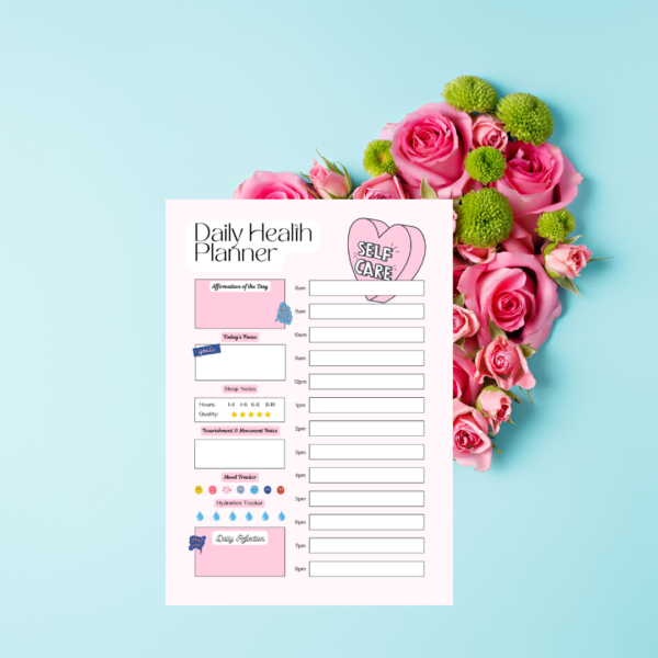 Pink & White Cute Self Care Daily Health Planner A4