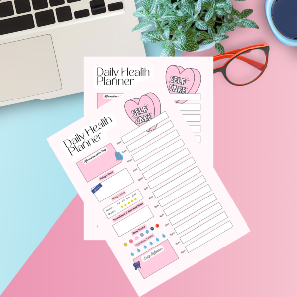 Pink & White Cute Self Care Daily Health Planner A4 - Image 2