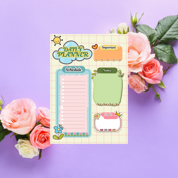 Beige Colorful Cute Illustration Daily Planner