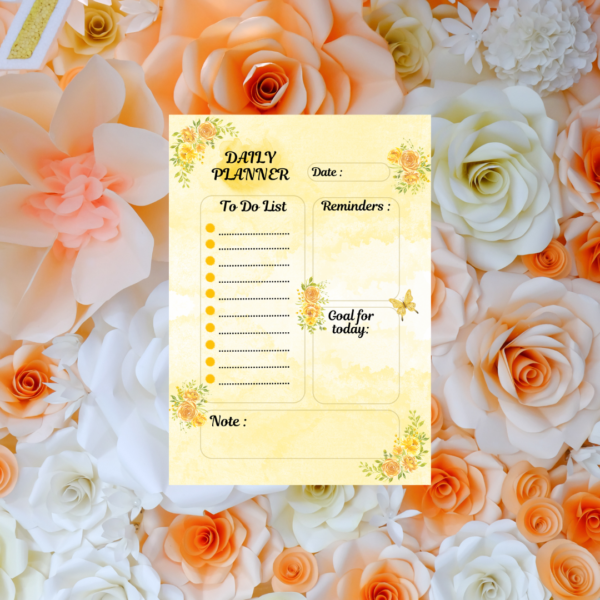 Yellow Floral Watercolor Cute Illustration Daily Planner