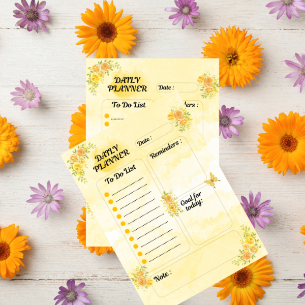 Yellow Floral Watercolor Cute Illustration Daily Planner - Image 2