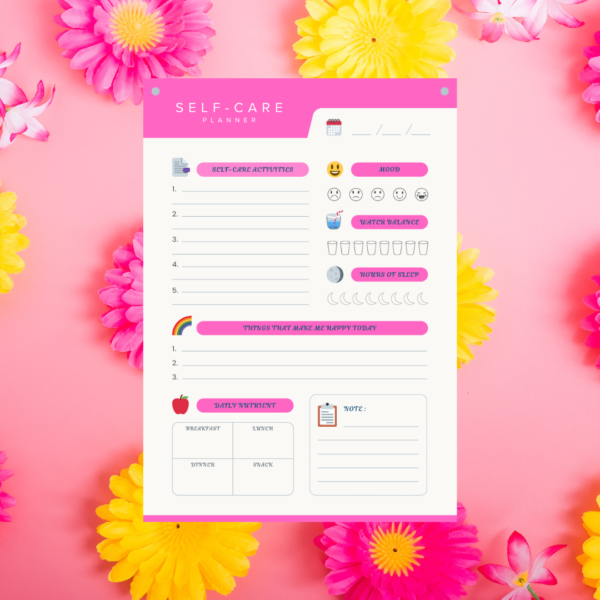 Pink and White Simple and Friendly Self Care Planner