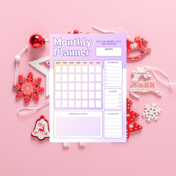 Purple White Gradient Minimalist Monthly Planner